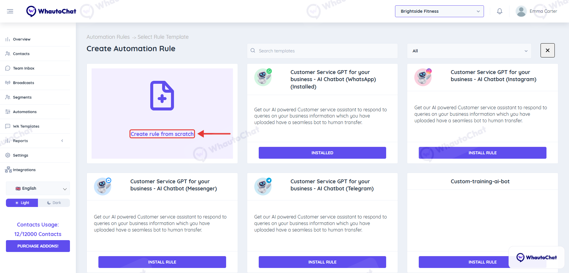 Create rule from scratch on the Create Automation Rule page