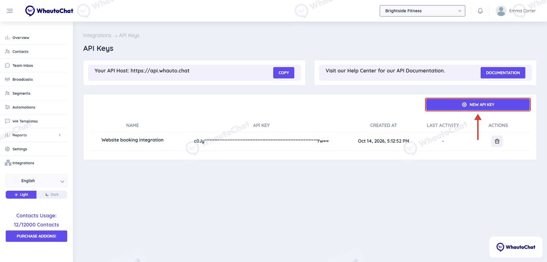API Keys page with the New API Key button