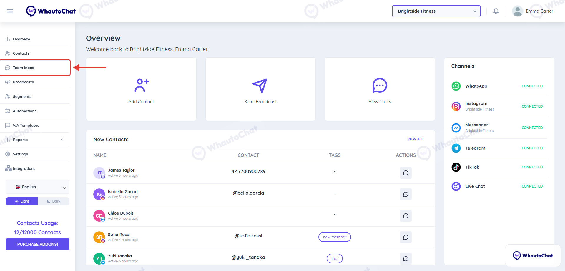 Team Inbox in the WhautoChat sidebar