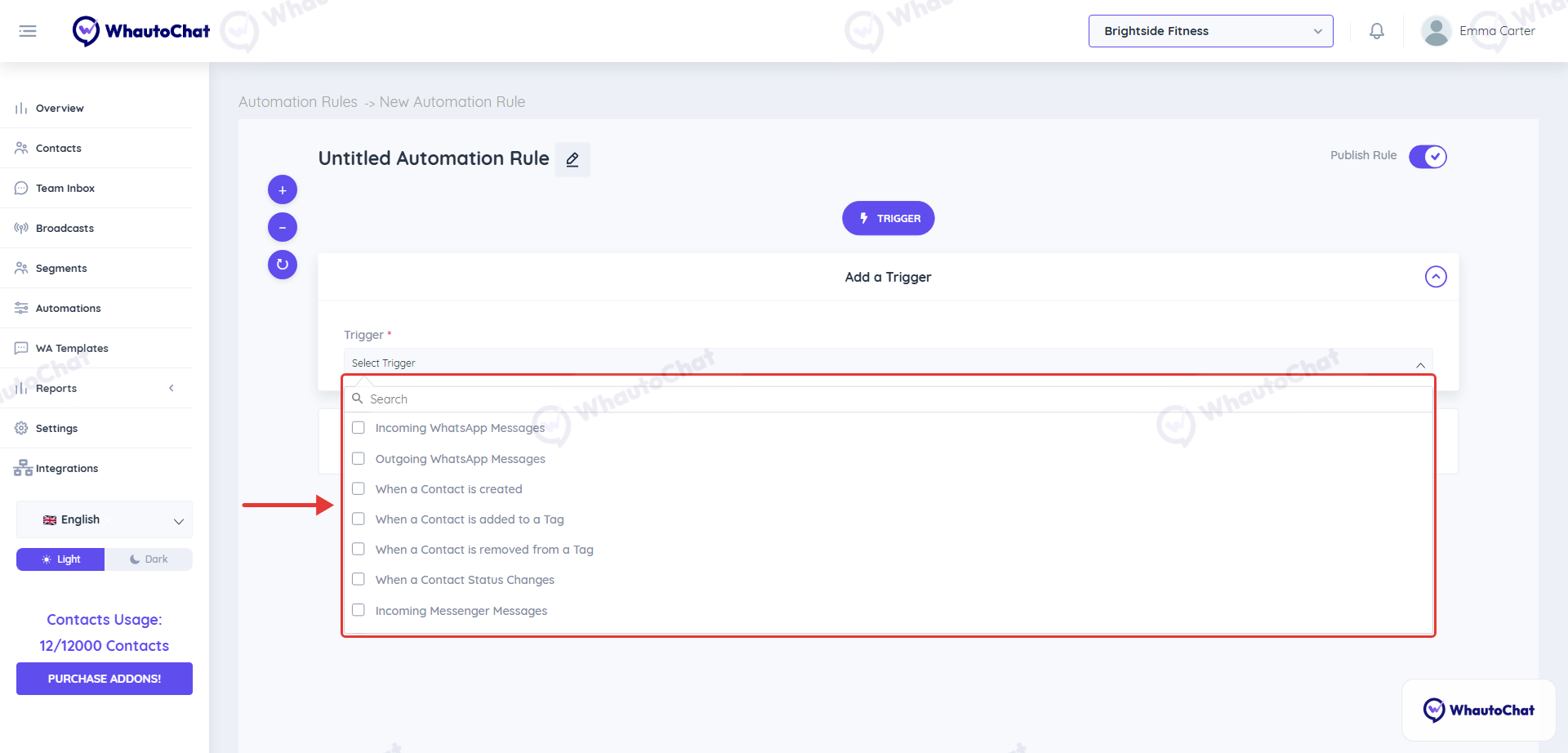 Trigger list in a new automation rule