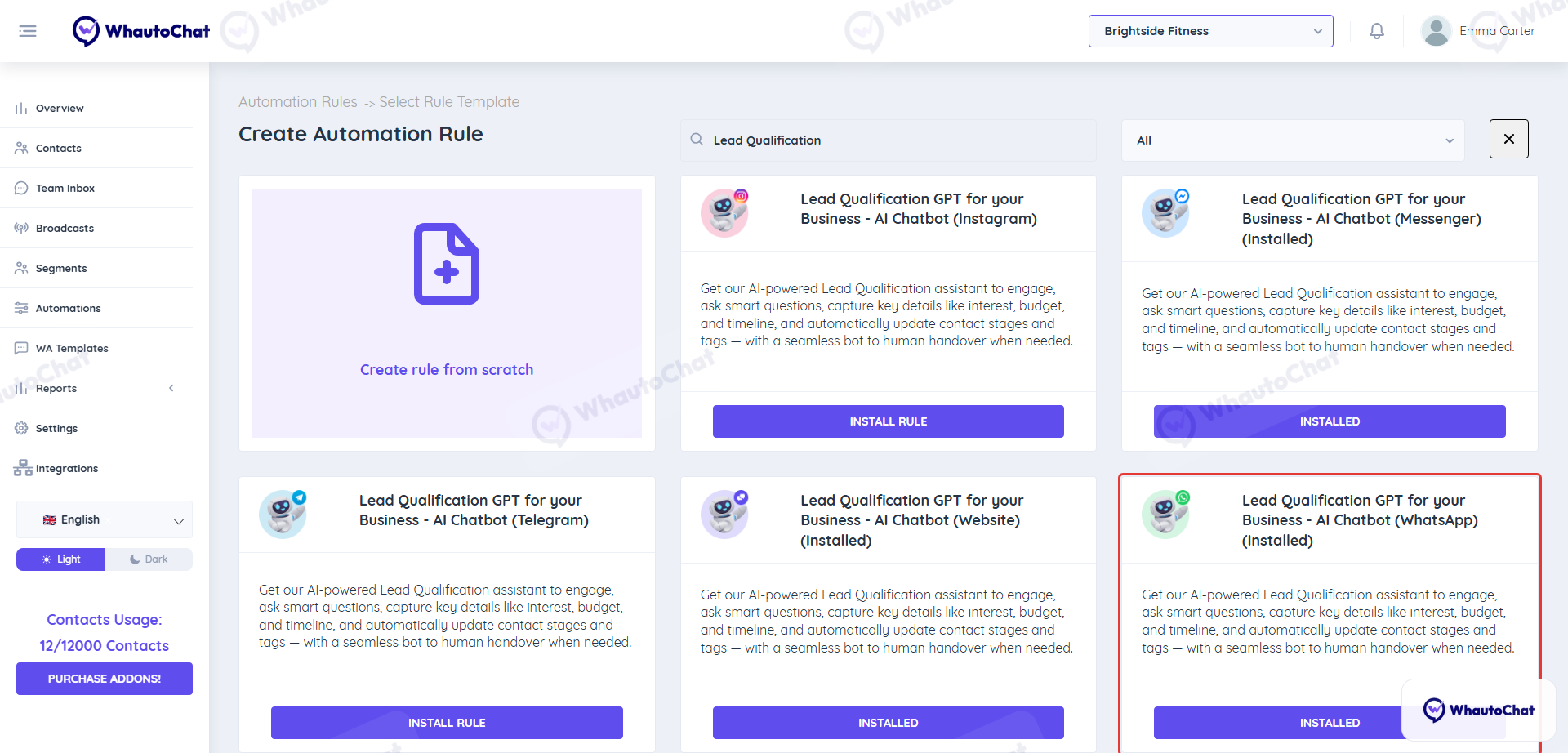 Lead Qualification GPT chatbot template for WhatsApp