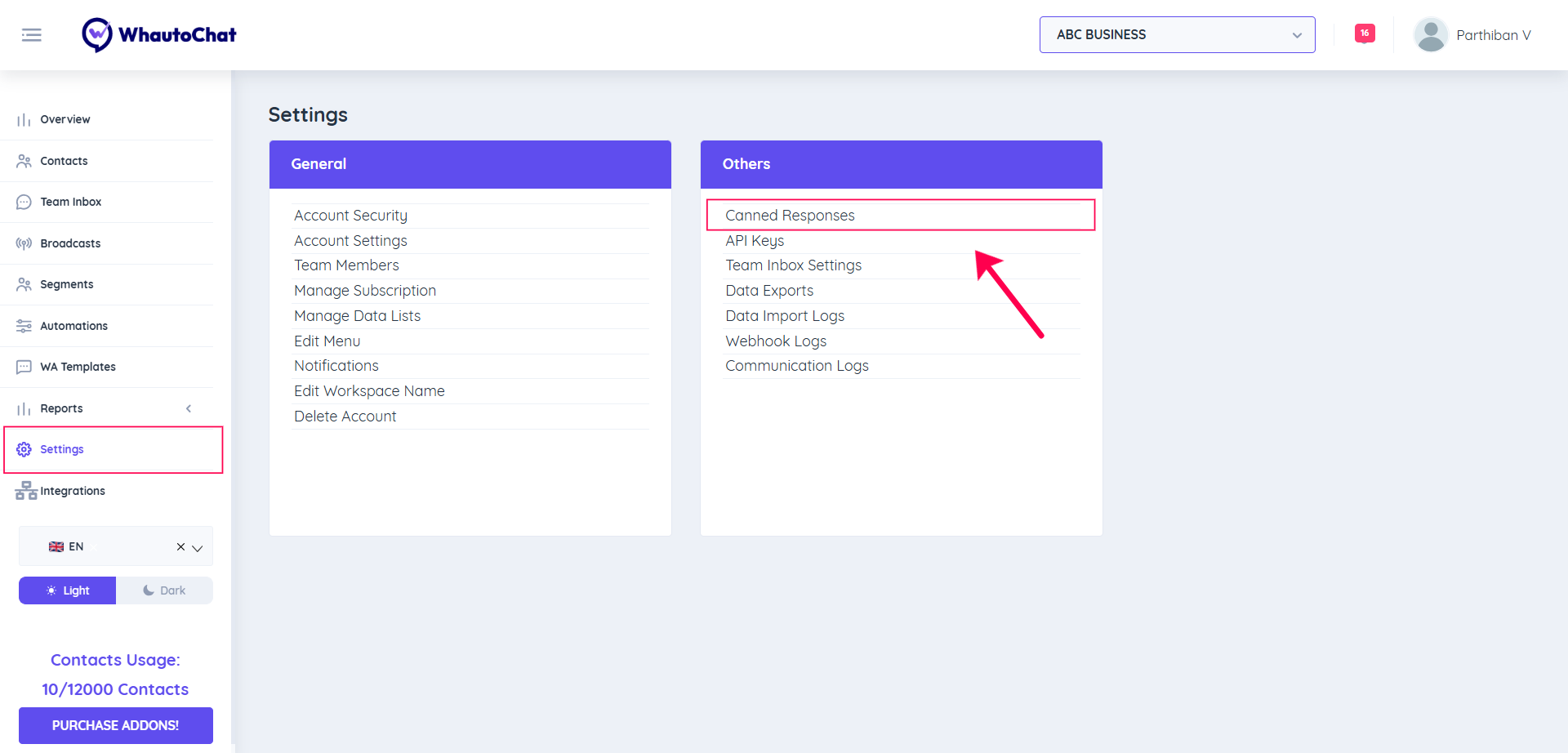 Canned Responses Settings