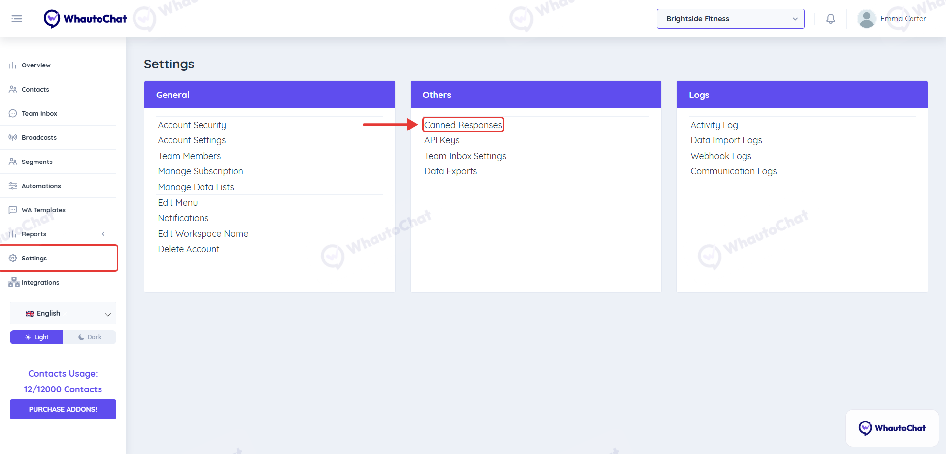 Canned Responses Settings