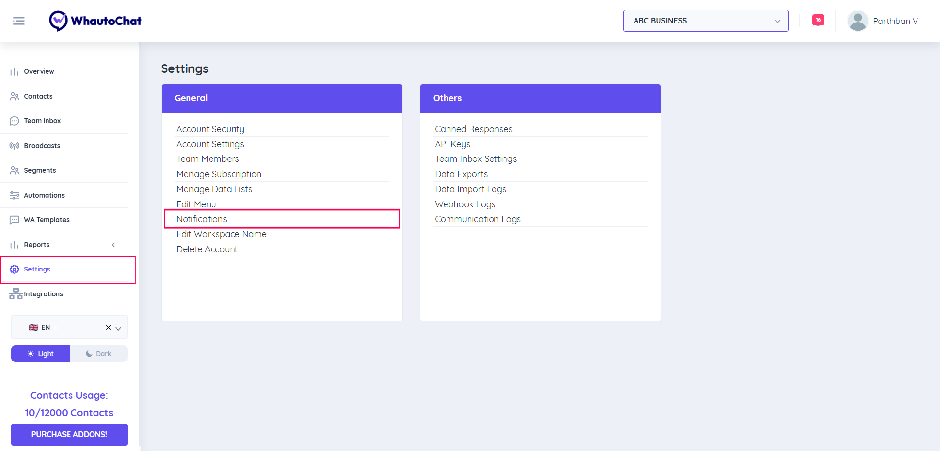 Notifications Settings