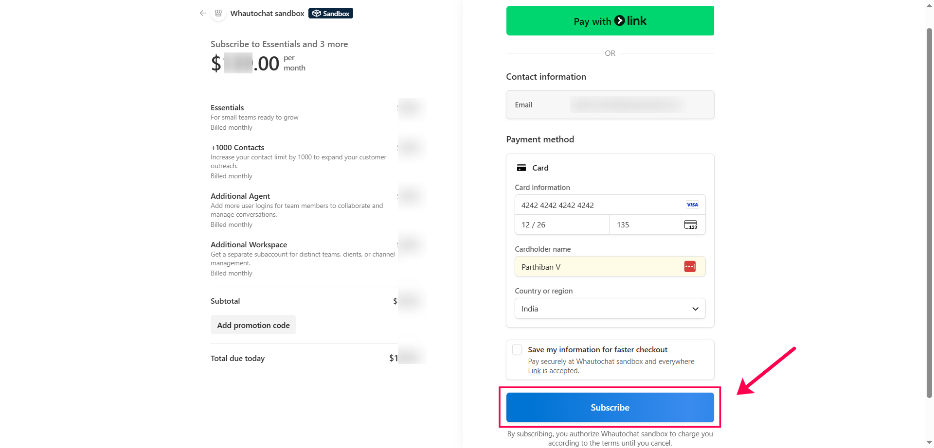 Update Information and Payment
