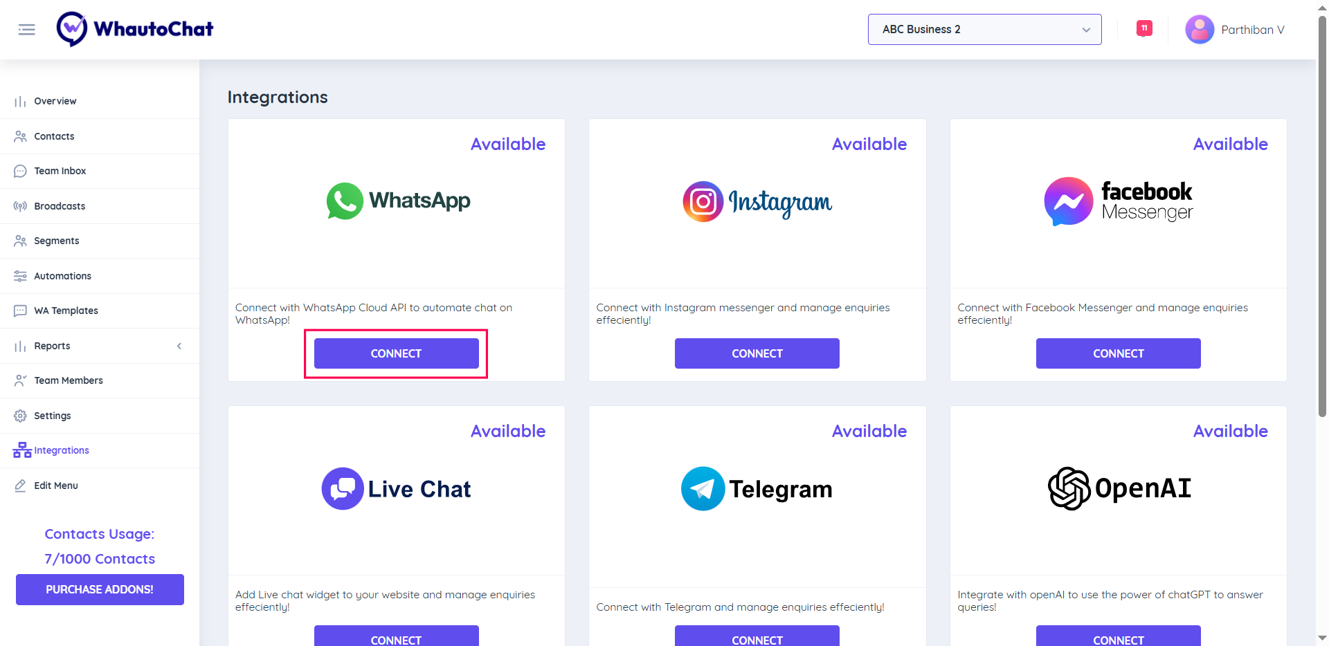 Open WhatsApp Connect