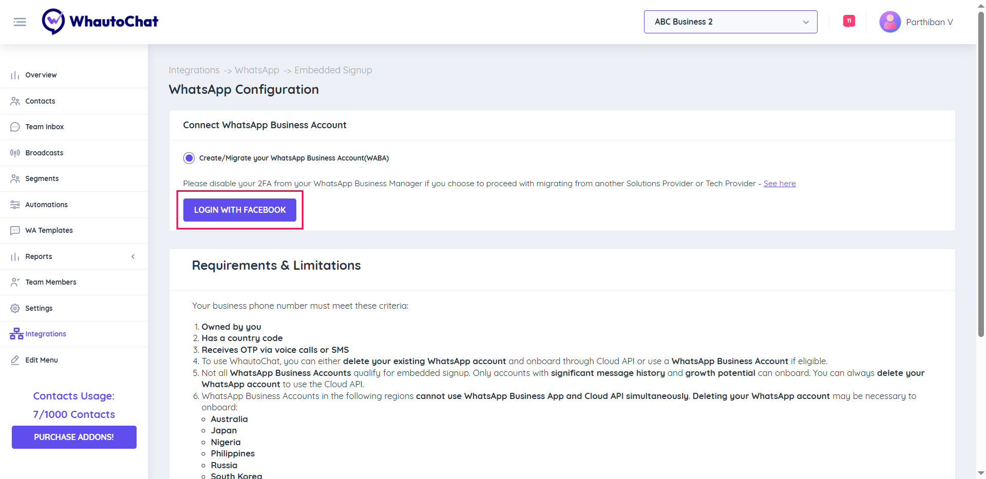 Login with Facebook