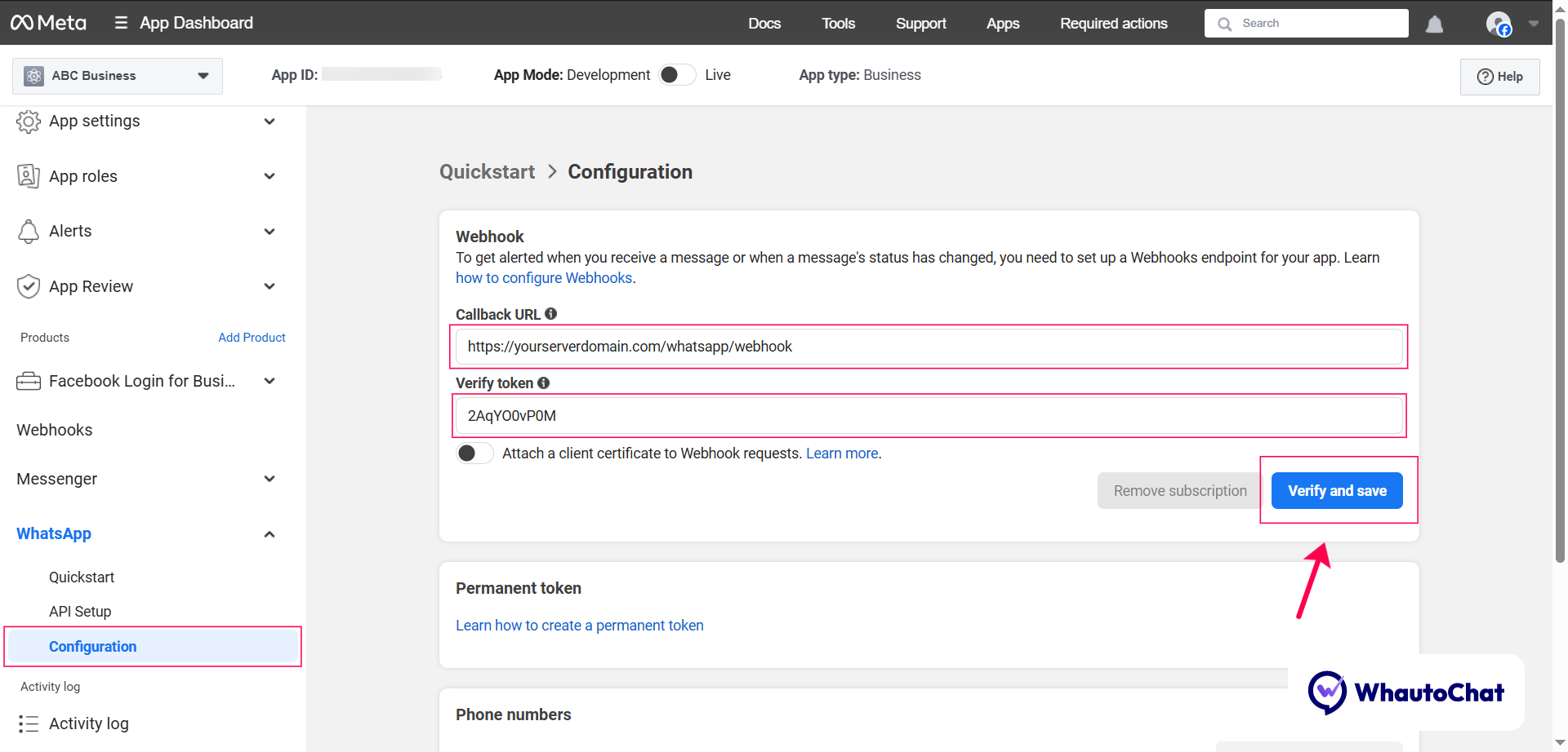 WhatsApp Webhook Configuration